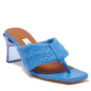 Miista | Carissa French Terry Towel Clear Heel Y2K Thong Sandals in Blue Size 37